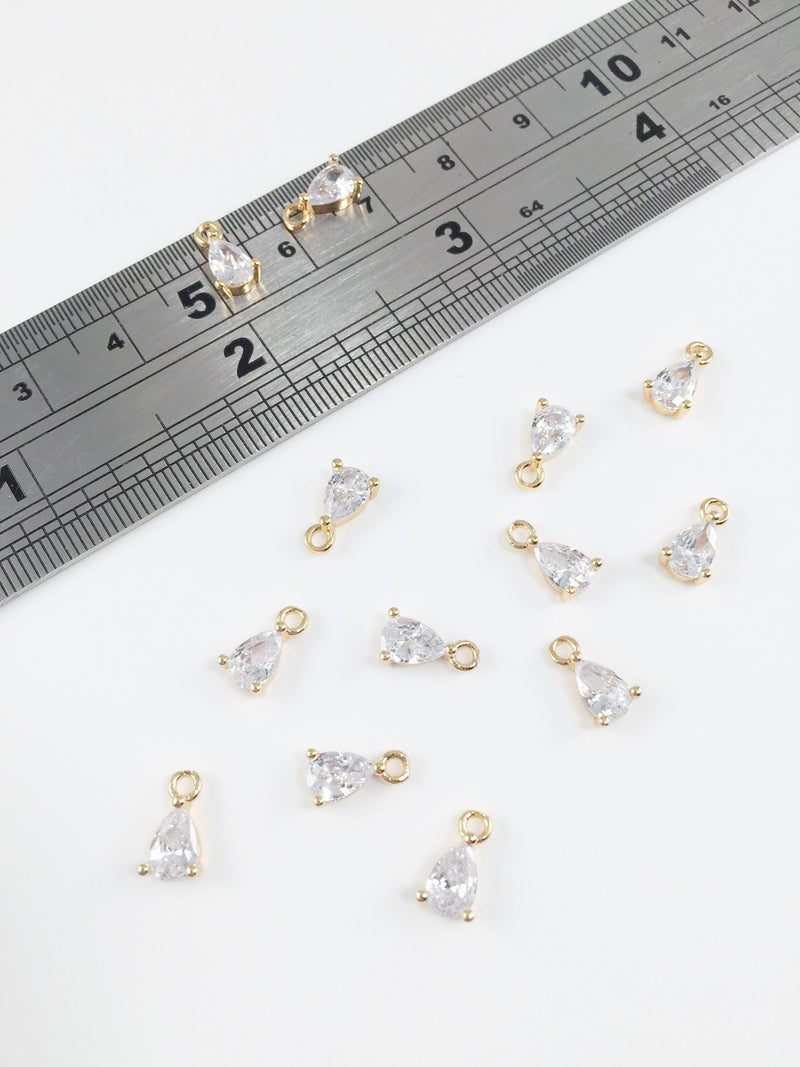 2 x 18K Gold Plated Cubic Zirconia Teardrop Charms, 9x5mm (0191)