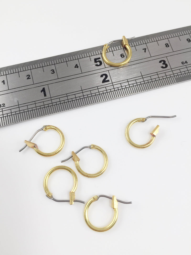 1 pair x Raw Brass Earring Hoops with Stainless Steel Pins, 12mm (0183)