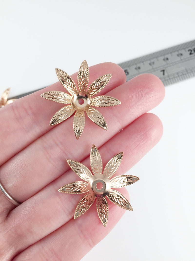 4 x Champagne Gold Pointed Petal Flower Beads, 30mm