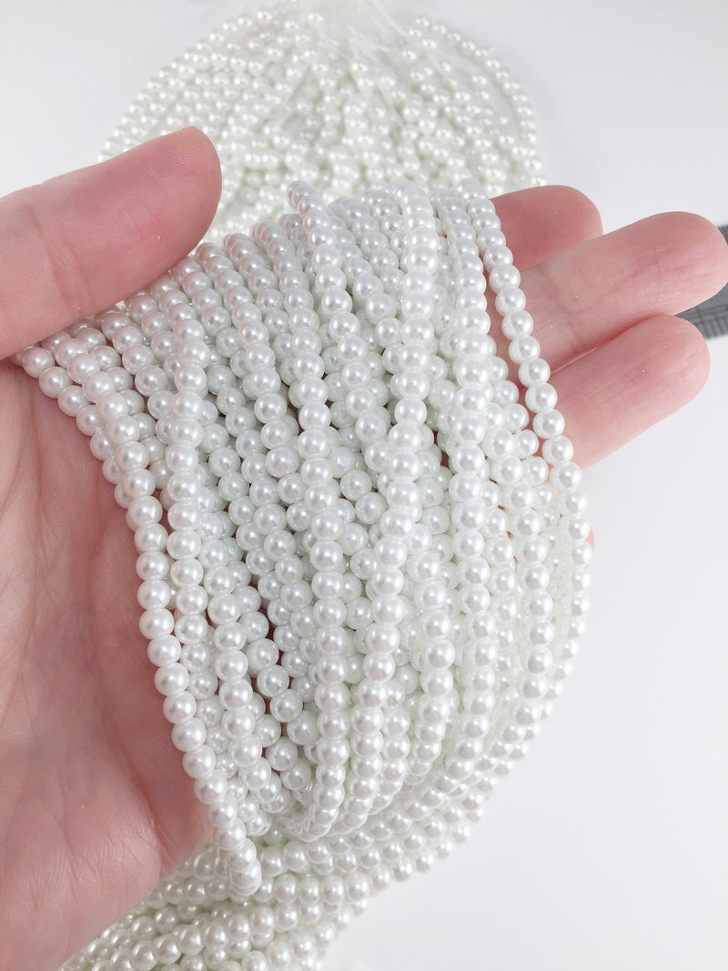 1 strand x 4mm Pure White Glass Pearl Beads (1876)