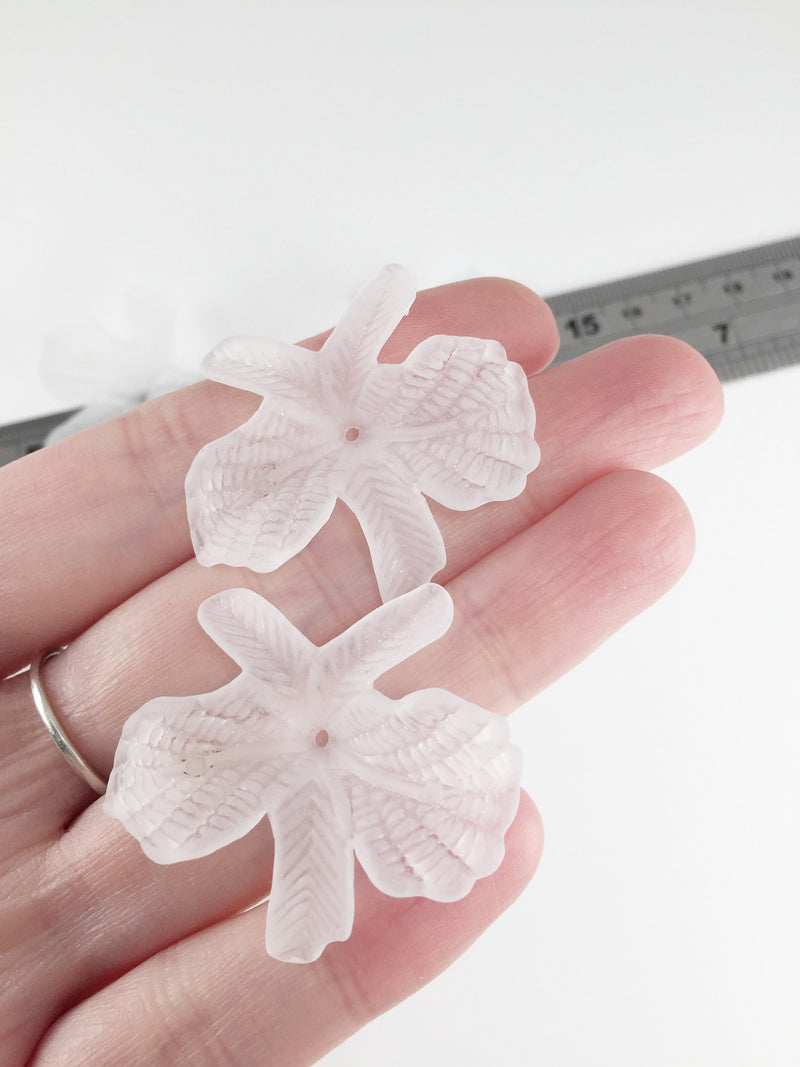 8 x Large Frosted White Orchid Flower Beads, 38x36mm (1868)