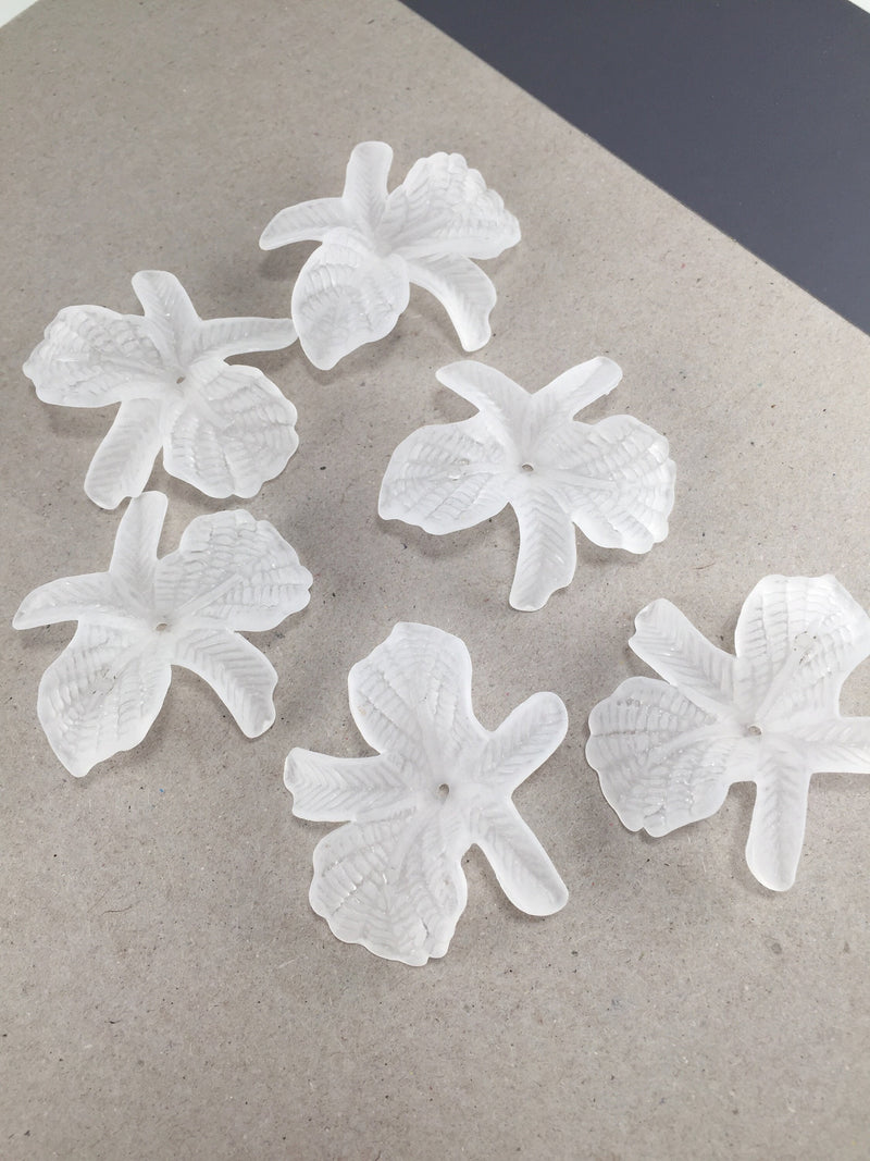 8 x Large Frosted White Orchid Flower Beads, 38x36mm (1868)