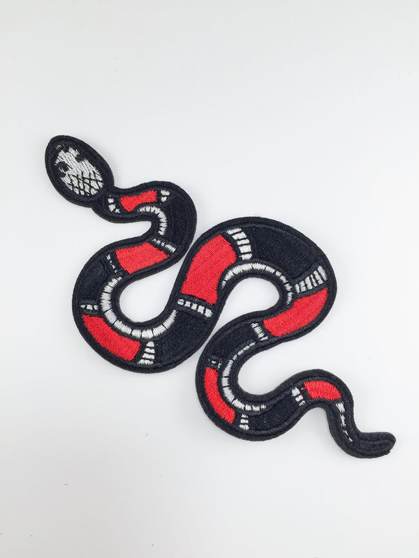 Red Snake Iron-on Patch,  Embroidery Snake Badge (1861)