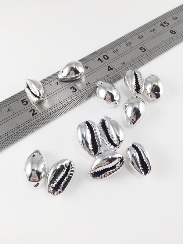 6 x Rhodium Plated Cowrie Shell Charms (1887)