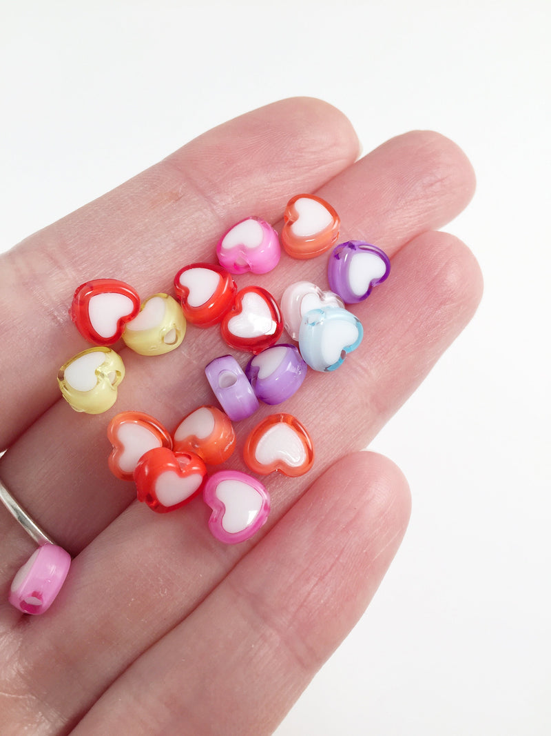 100 x Multicolour Acrylic Flat Heart Spacer Beads, 7x8mm (3079)