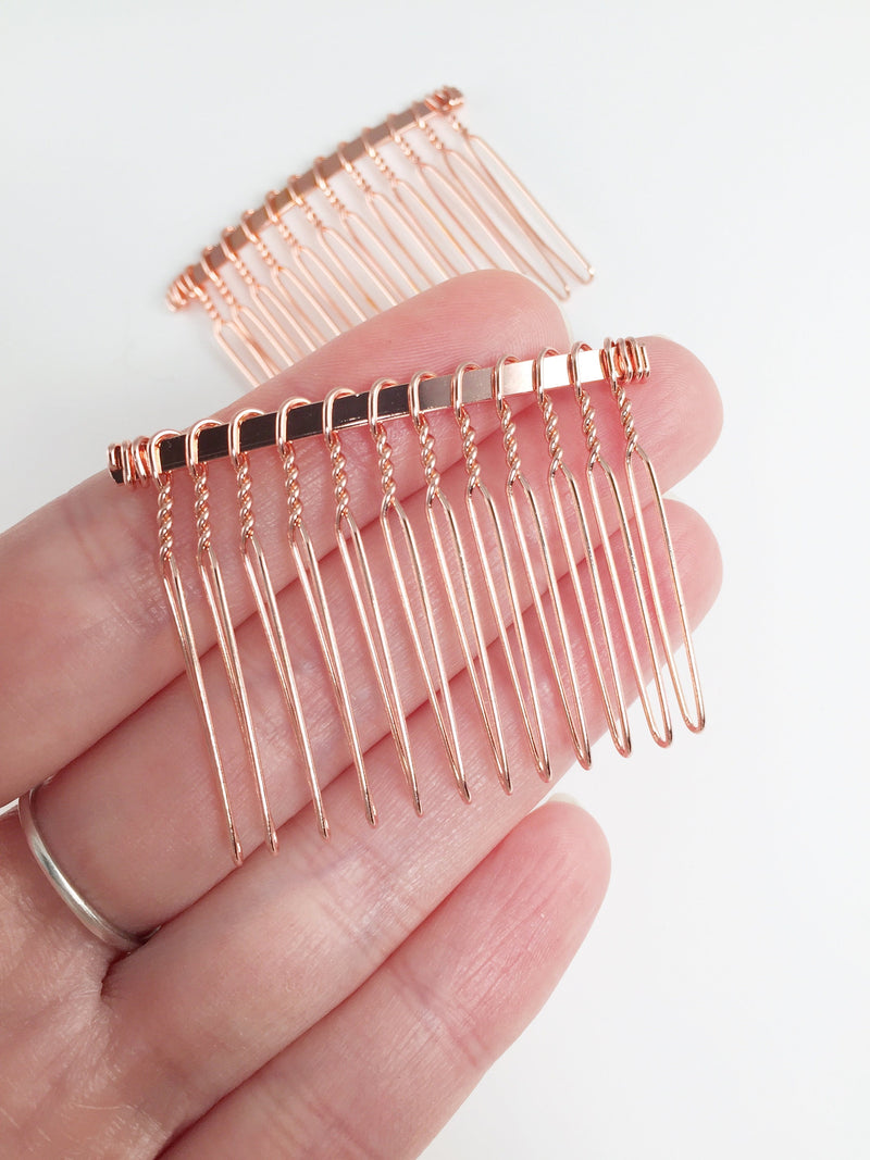 6 x Medium Rose Gold Wire Hair Combs, 35x48mm