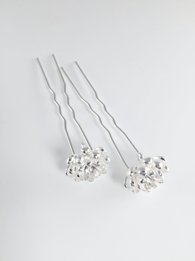 2 x Silver Flower Bobby Pins, 80mm (3644)