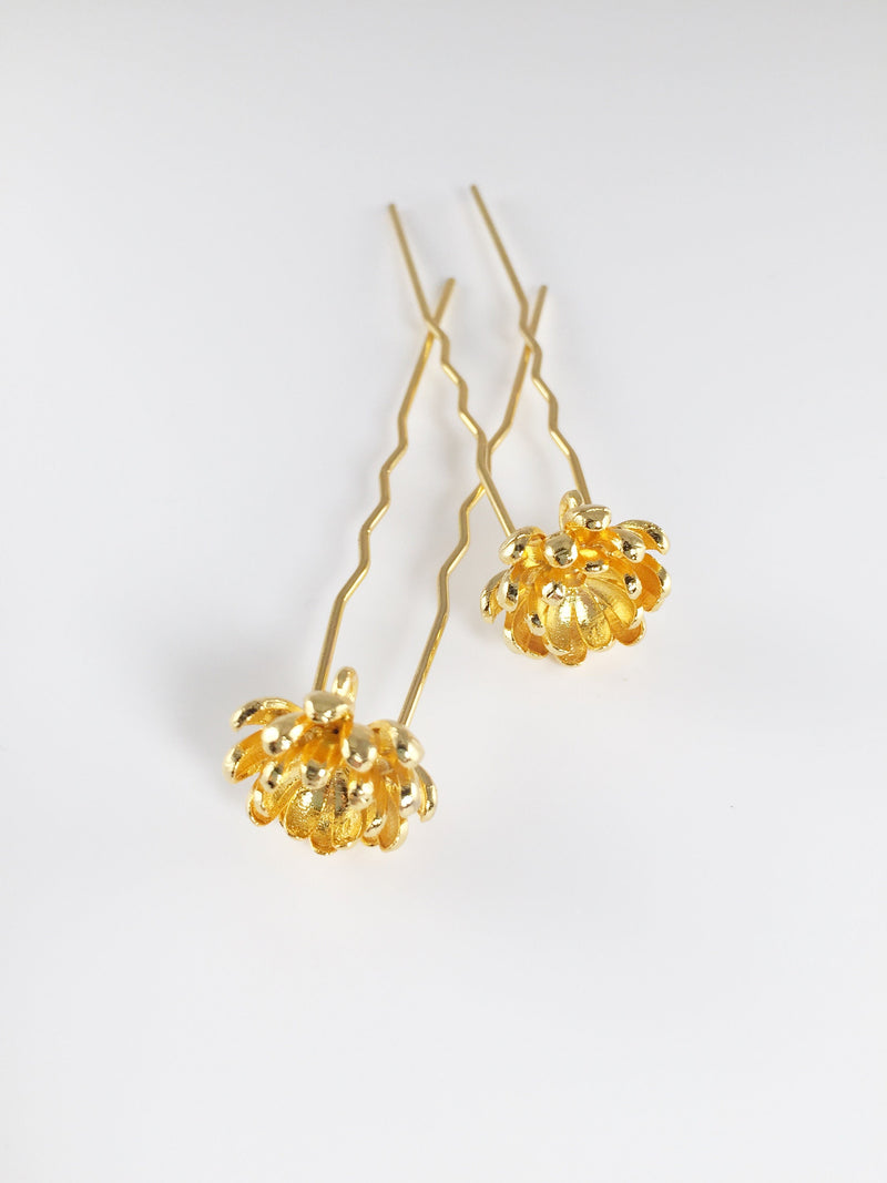 2 x Bright Gold Plated Flower Bobby Pins, 80mm (3350)