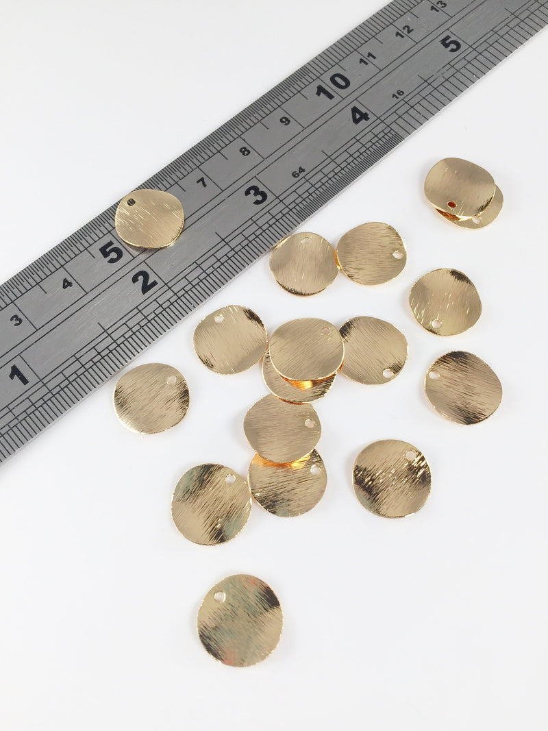 6 x 18K Gold Plated Curved Round Charms, 12mm Brushed Gold Coin Charms (2181)