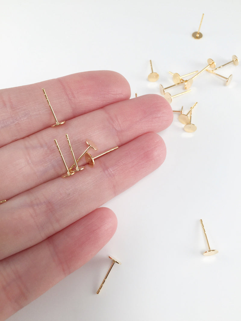 10 x 18K Gold Flat Pad Earring Studs, 5x12mm (2207)