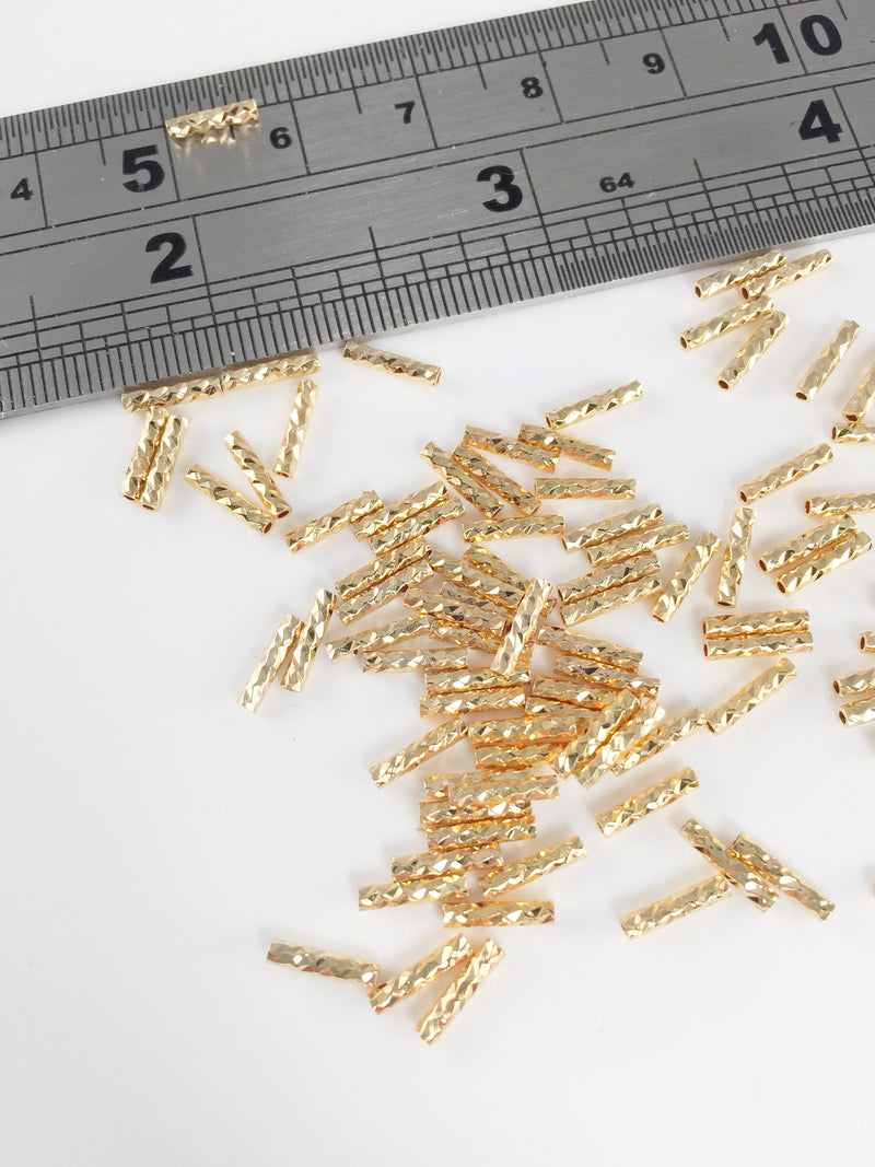 20 x 18K Gold Plated Tube Spacer Beads, 7x1.5mm Laser Cut Tube Beads (2187)