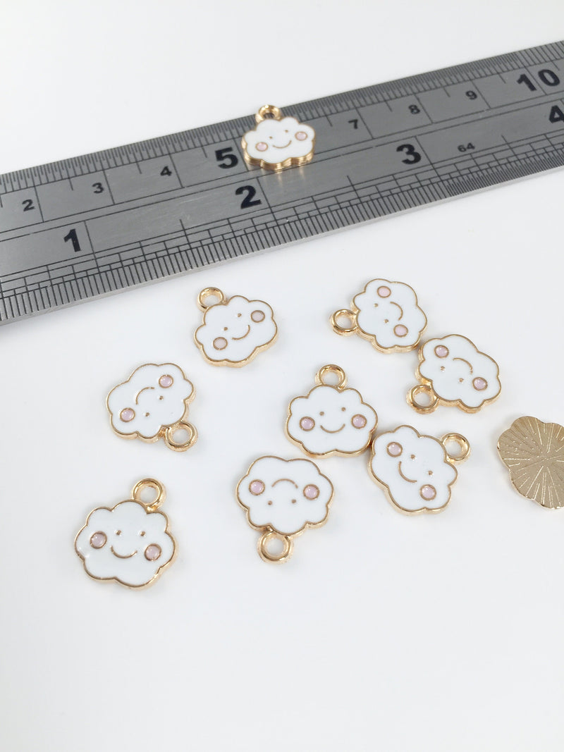 10 x Gold Smiling Cloud Charms, 11.5x13mm Cute Kawaii Cloud Pendants (2178)