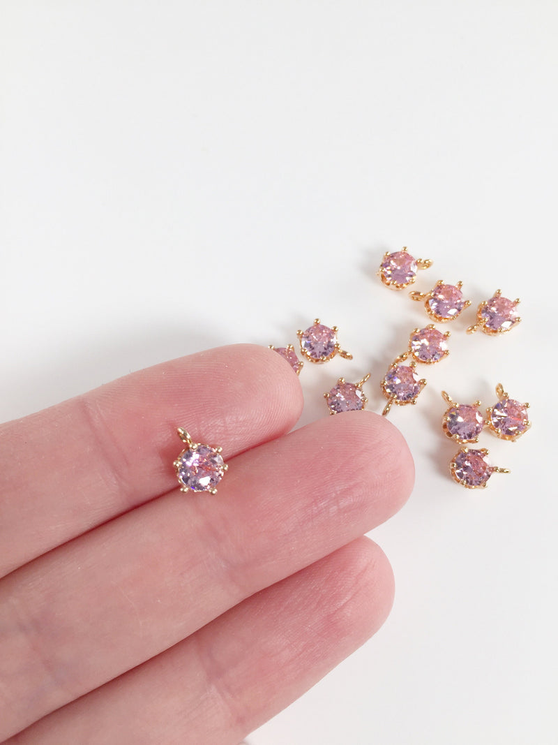 2 x 24K Gold Plated Pink Cubic Zirconia Charms, 8x6mm (2184)