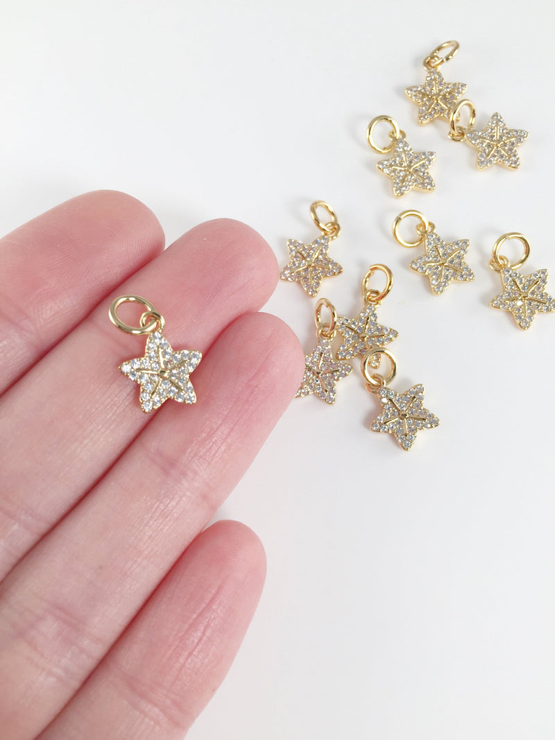 1 x 18K Gold Plated Micro Pave CZ Flower Pendants, 12x10mm (2212)