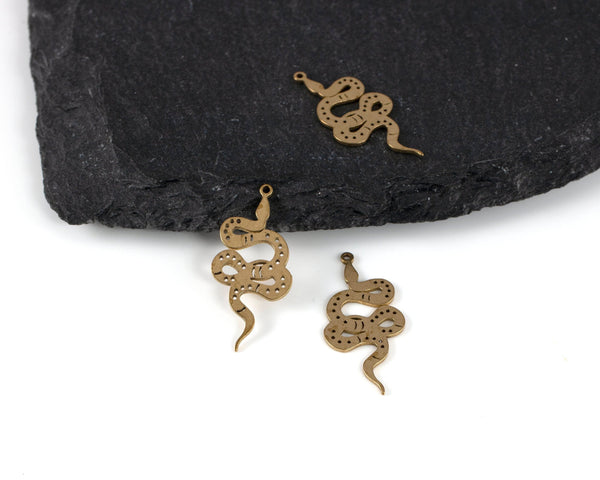 2 x Raw Brass Snake Pendants, 24x11mm (C0462)