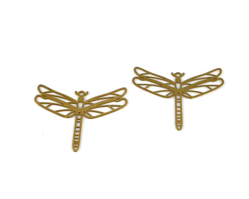 2 x Raw Brass Filigree Dragonfly Pendants, 24x30mm (C0468)