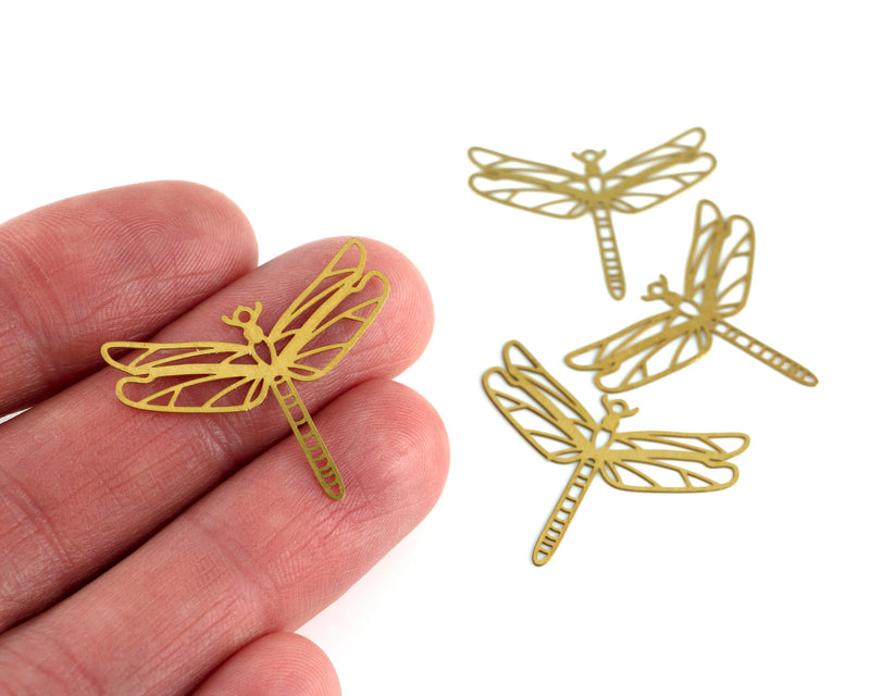 2 x Raw Brass Filigree Dragonfly Pendants, 24x30mm (C0468)