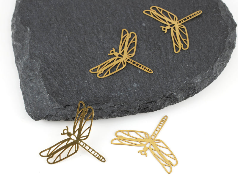 2 x Raw Brass Filigree Dragonfly Pendants, 24x30mm (C0468)