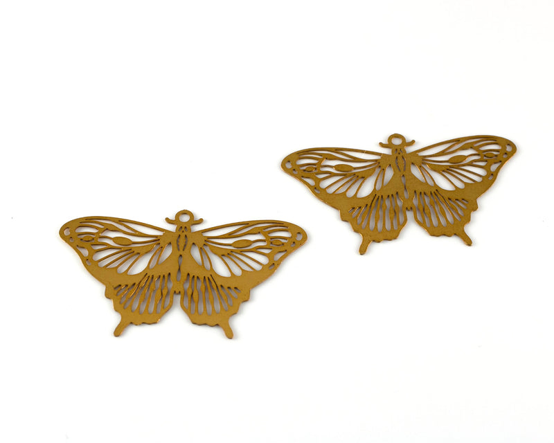 2 x Raw Brass Butterfly Filigree Pendants, 39x24mm (C0474)