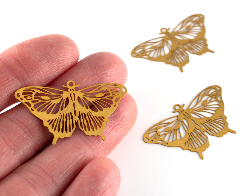 2 x Raw Brass Butterfly Filigree Pendants, 39x24mm (C0474)