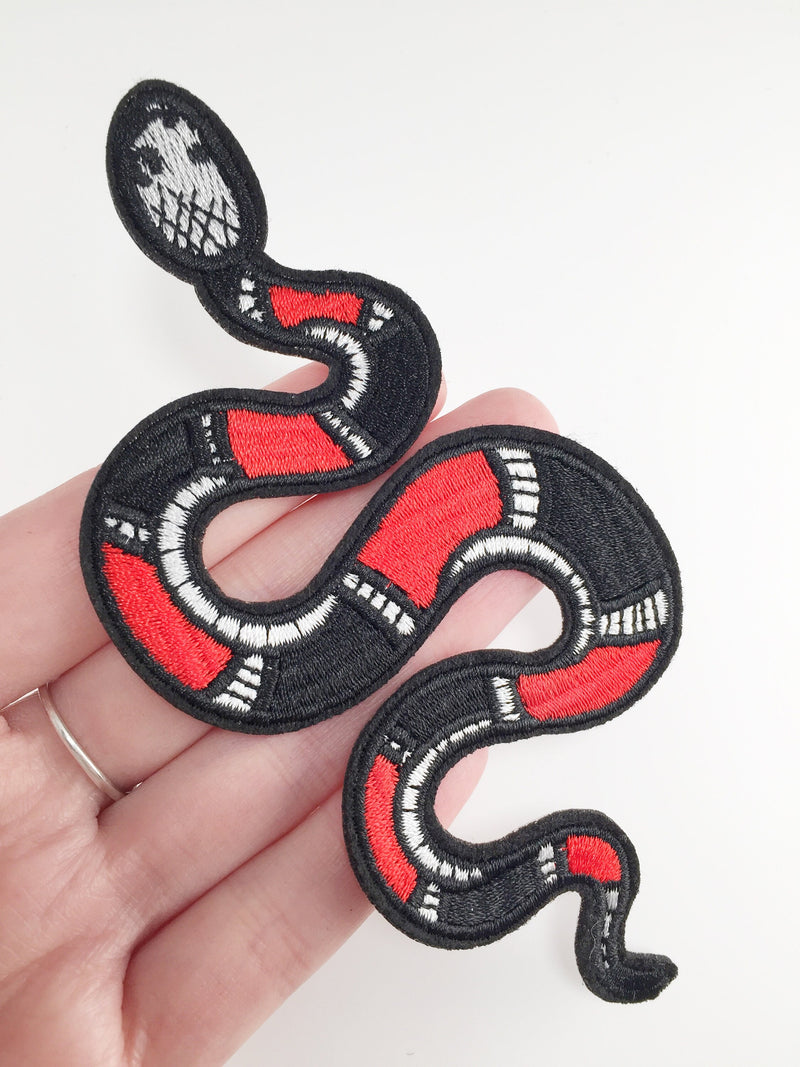 Red Snake Iron-on Patch,  Embroidery Snake Badge (1861)