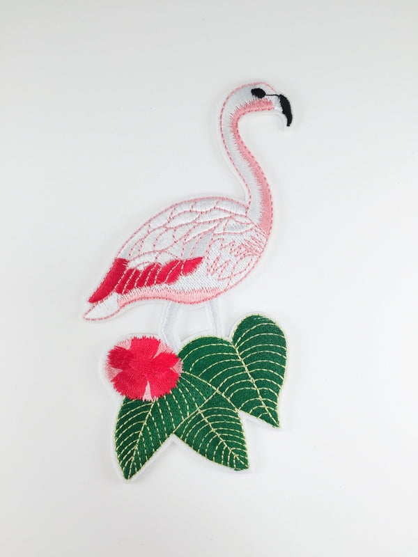 Flamingo Iron-on Patch, Embroidered Tropical Bird Patch (1861)