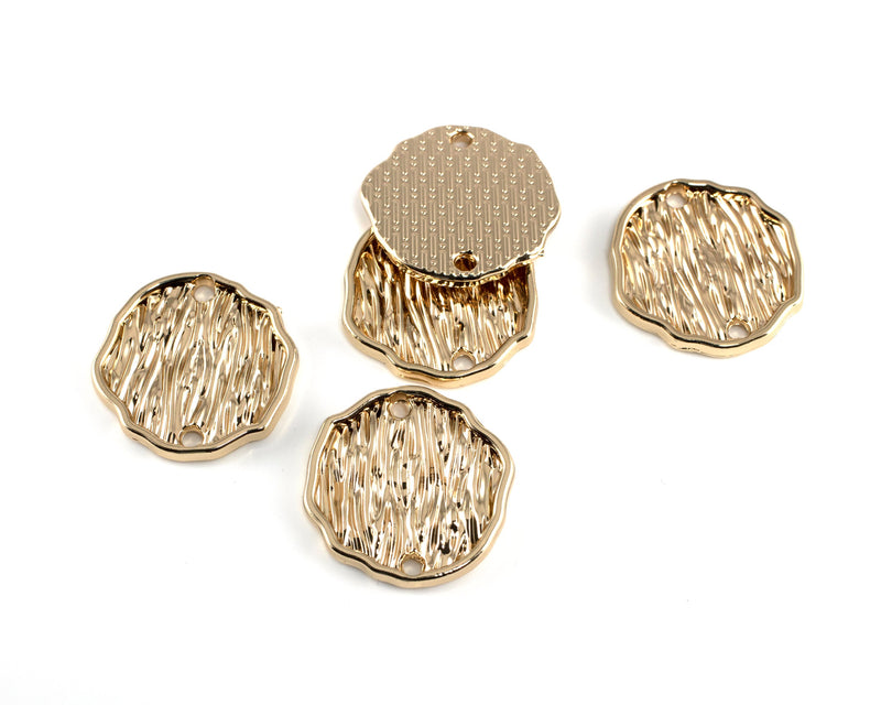 6 x Gold Plated Textured Irregular Round Connectors, 19mm (0760)