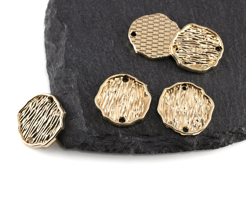 6 x Gold Plated Textured Irregular Round Connectors, 19mm (0760)