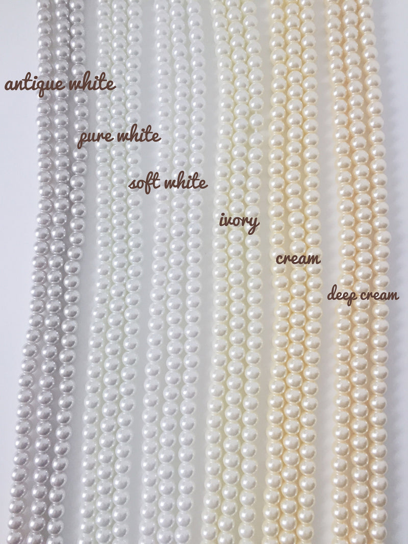 1 strand x 6mm Milky White Pearl Beads, Soft White Crystal Pearls (0847)