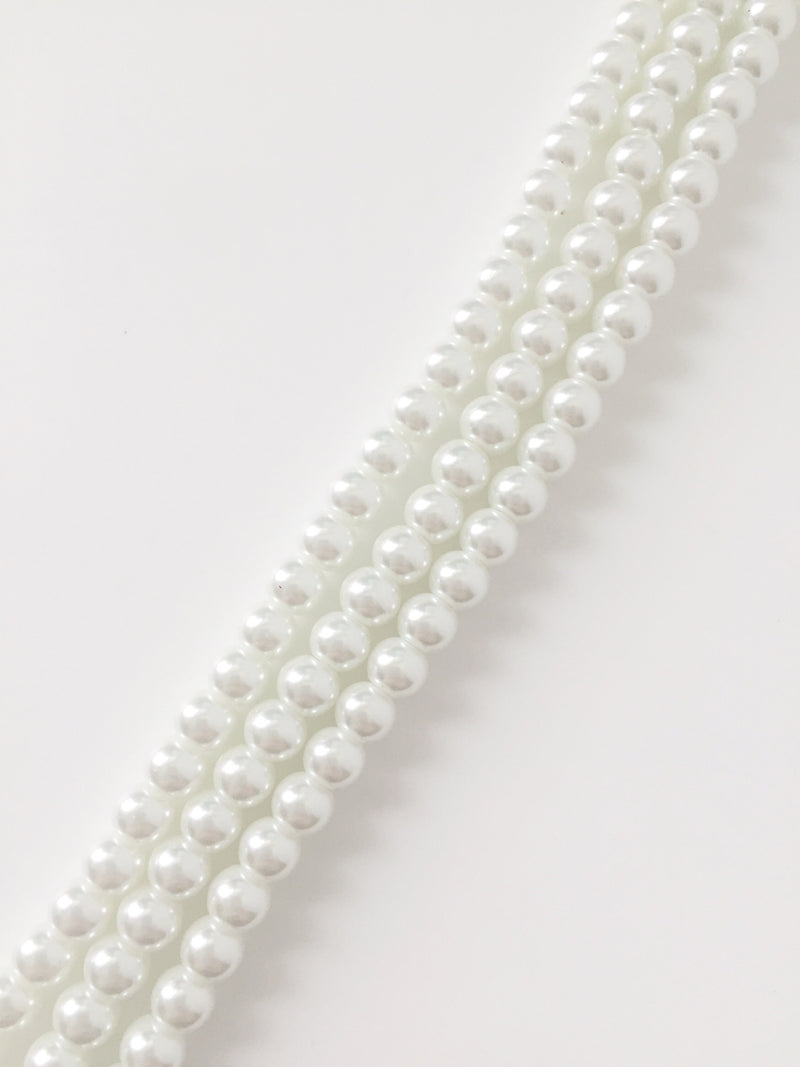 1 strand x 6mm Pure White Glass Pearl Beads (0848)