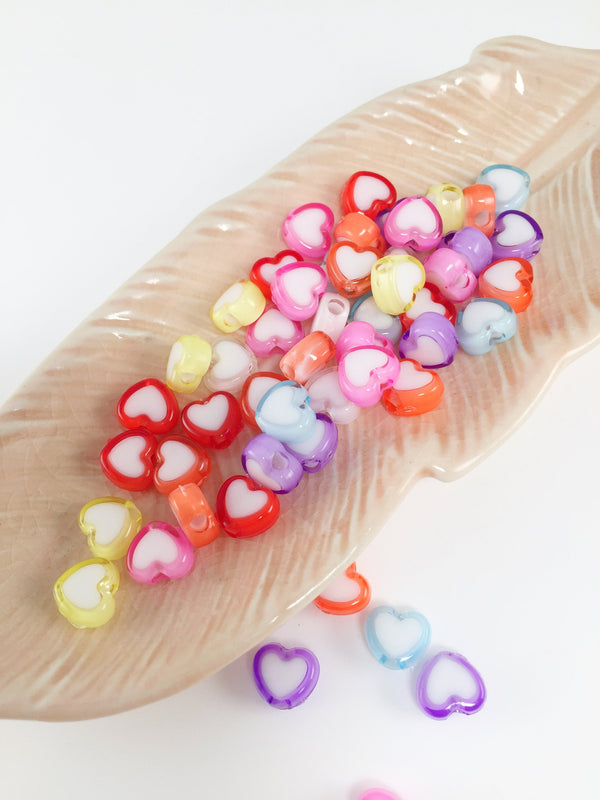 100 x Multicolour Acrylic Flat Heart Spacer Beads, 7x8mm (3079)