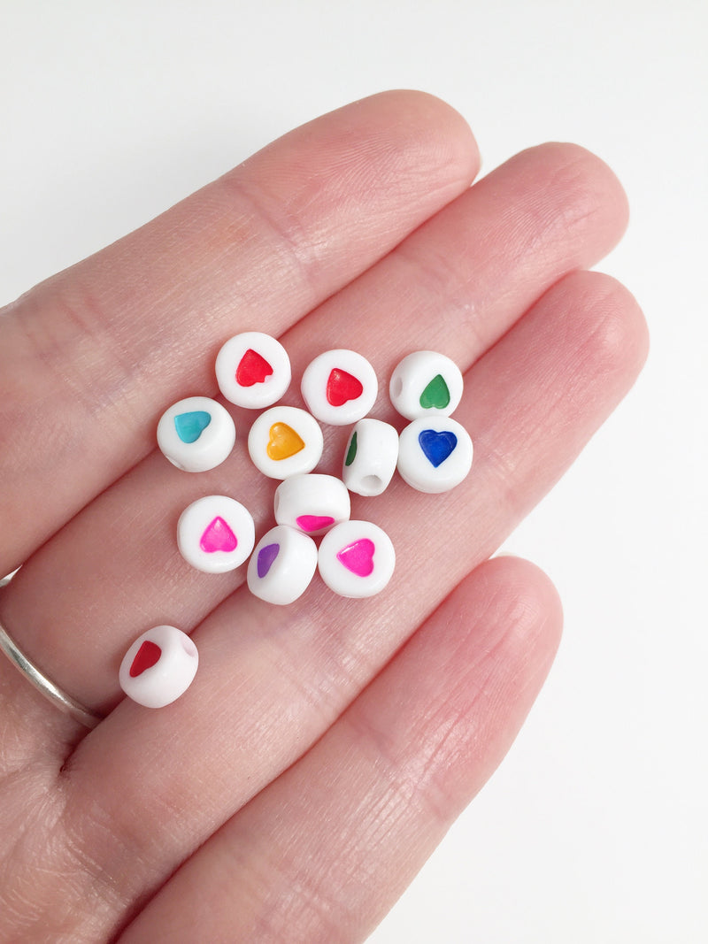 100 x Multicolor Heart Beads, 7mm Acrylic Spacer Beads (3078)