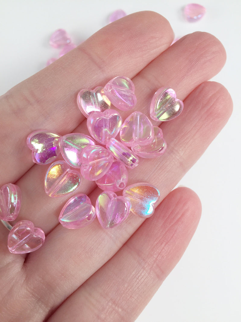 100 x Pearlescent Pink Flat Heart Beads, 9x8mm (3081)