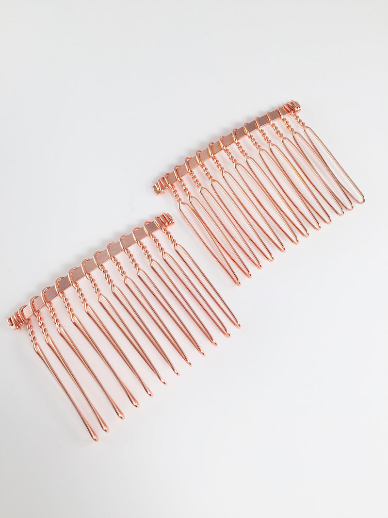 6 x Medium Rose Gold Wire Hair Combs, 35x48mm