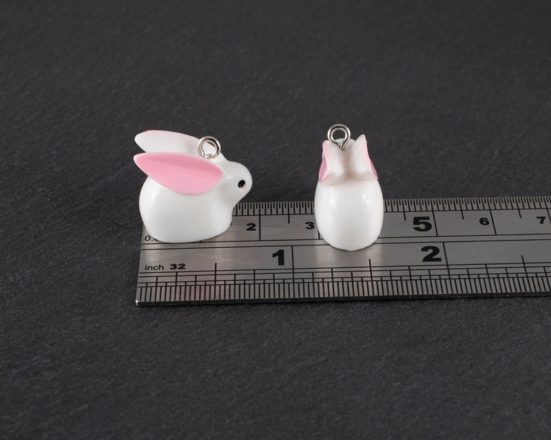 6 x Resin White Bunny Charms, Easter Rabbit Pendants, 20x17mm (2470)