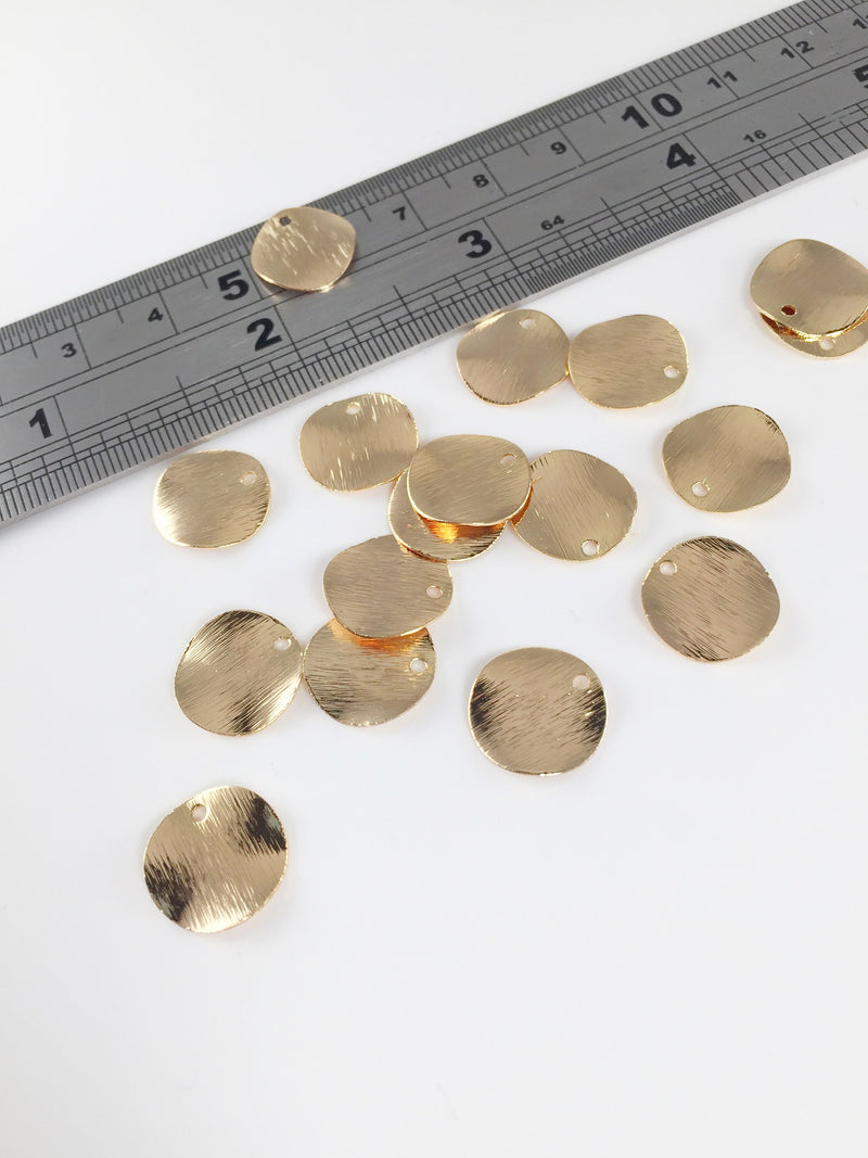 6 x 18K Gold Plated Curved Round Charms, 12mm Brushed Gold Coin Charms (2181)