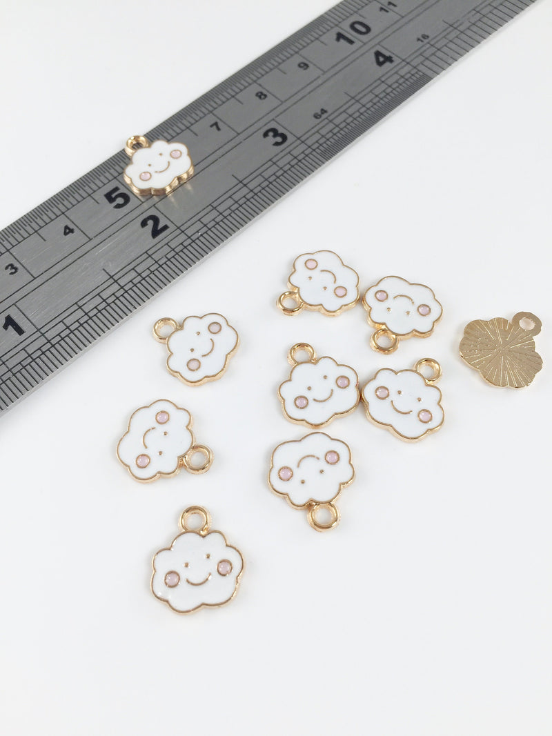 10 x Gold Smiling Cloud Charms, 11.5x13mm Cute Kawaii Cloud Pendants (2178)