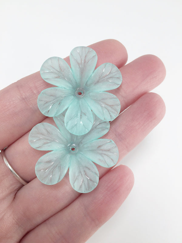 10 x Large Frosted Blue Flower Beads, 33mm (3153)