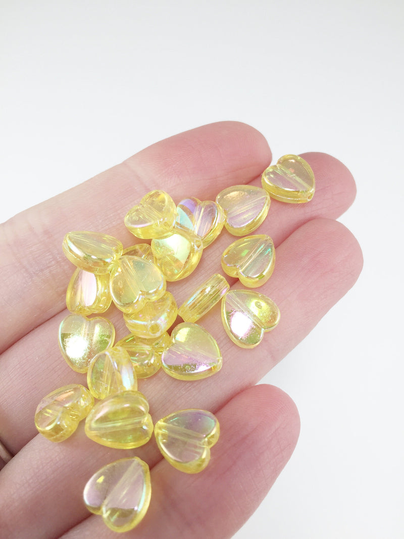 100 x Pearlescent Yellow Flat Heart Beads, 9x8mm (3149)