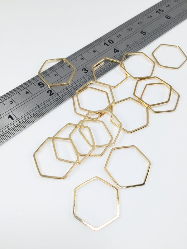 10 x Gold Tone Brass Hexagon Connectors, 20x23mm Hexagon Linking Rings (3094)