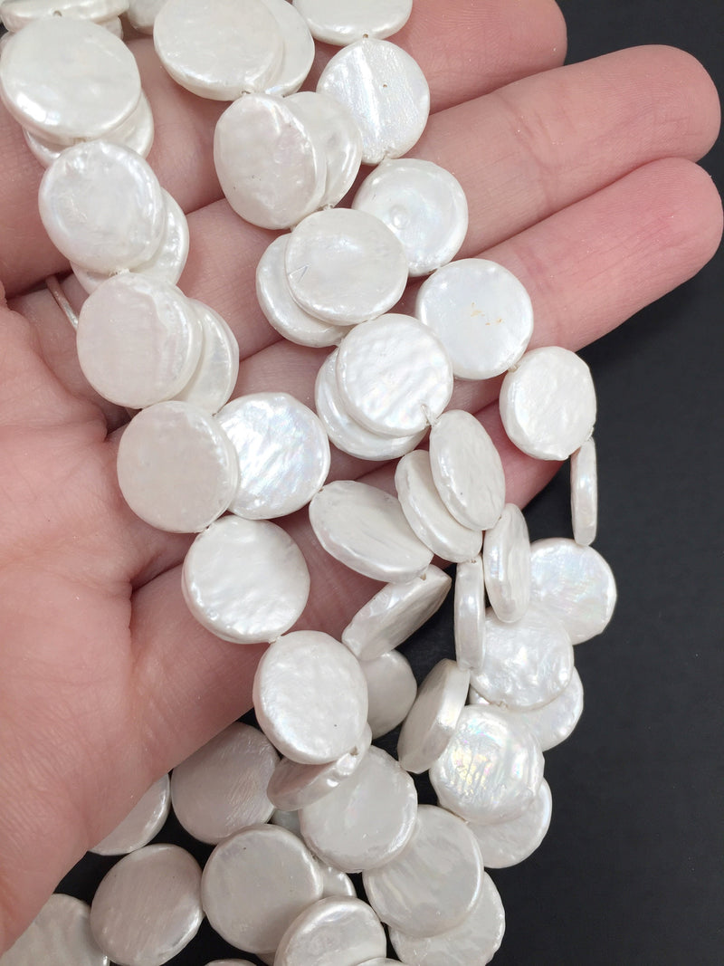 1 strand x Coin Pearl Beads, Shell Keshi Pearls  (3096)