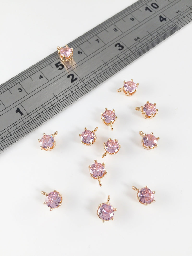 2 x 24K Gold Plated Pink Cubic Zirconia Charms, 8x6mm (2184)