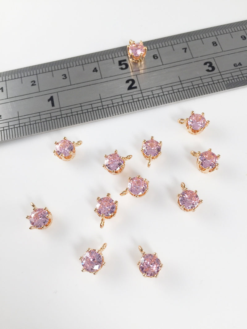 2 x 24K Gold Plated Pink Cubic Zirconia Charms, 8x6mm (2184)