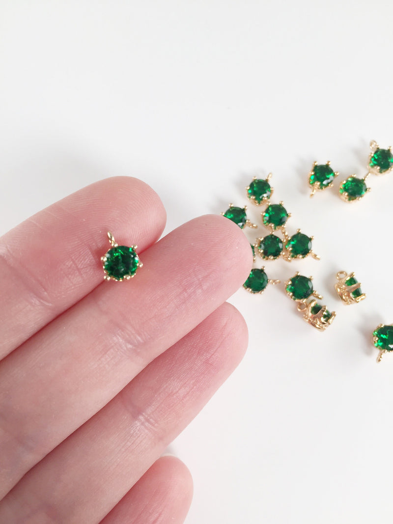 2 x Gold Plated Emerald Green Cubic Zirconia Charms, 8x6mm (2185)