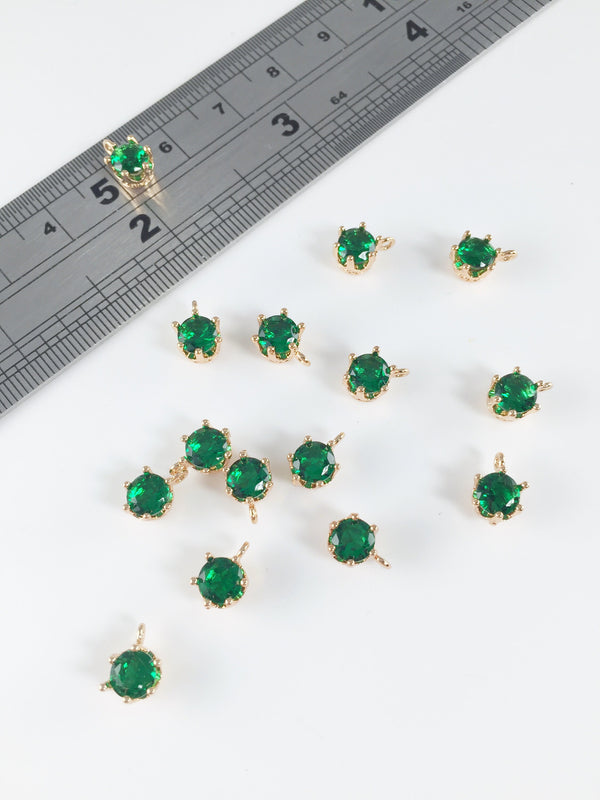 2 x Gold Plated Emerald Green Cubic Zirconia Charms, 8x6mm (2185)