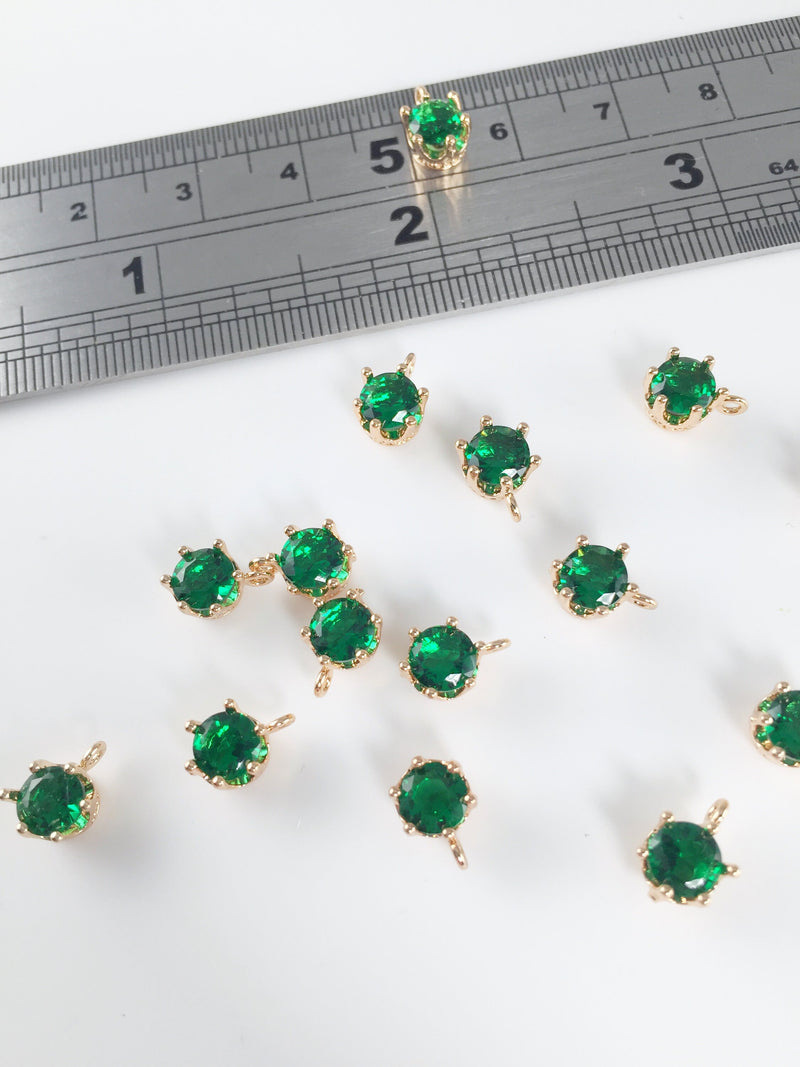 2 x Gold Plated Emerald Green Cubic Zirconia Charms, 8x6mm (2185)