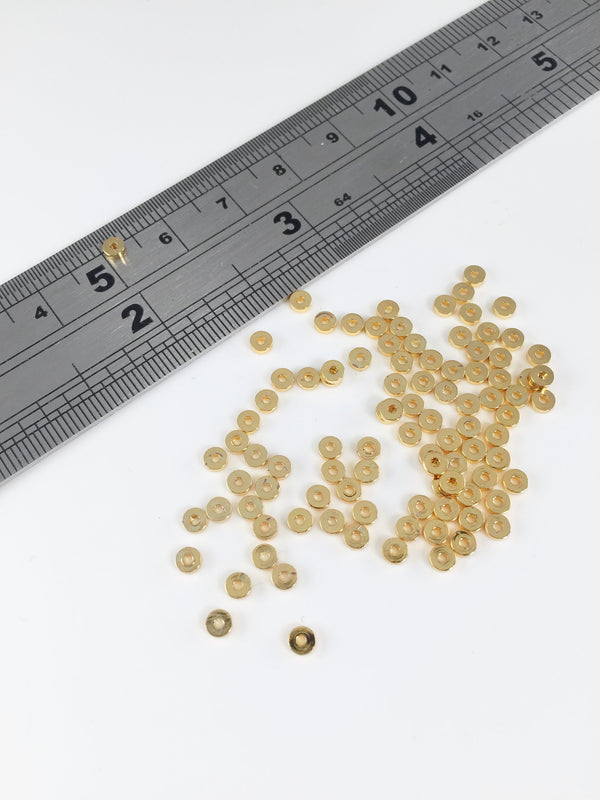 20 x 18K Gold Plated Flat Round Spacer Beads, 3x1mm Disc Beads (2190)