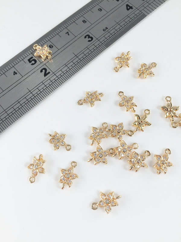 2 x 14K Gold Plated Cubic Zirconia Flower Links, 11x7mm (2188)