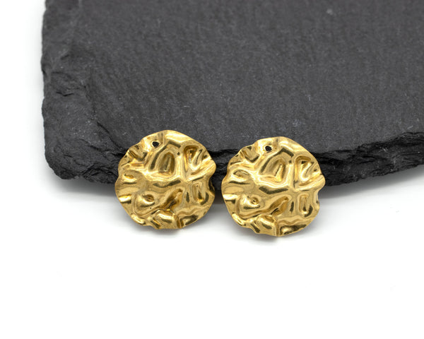 4 x Raw Brass Crinkled Solid Charms, 19mm (C0618)