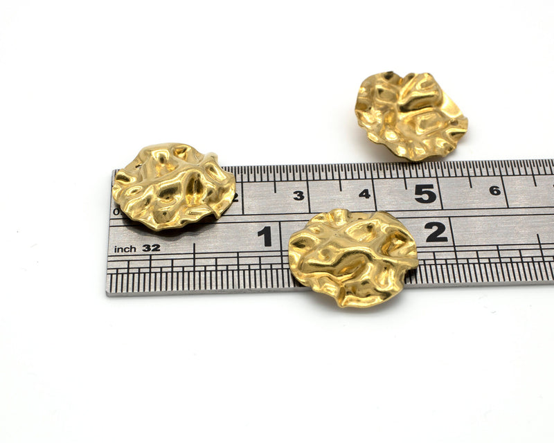 4 x Raw Brass Crinkled Solid Charms, 19mm (C0618)